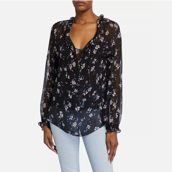 Veronica Beard Antonette 100% Silk Top In Black Floral Size 4 with Cami Feminine - Picture 1 of 11